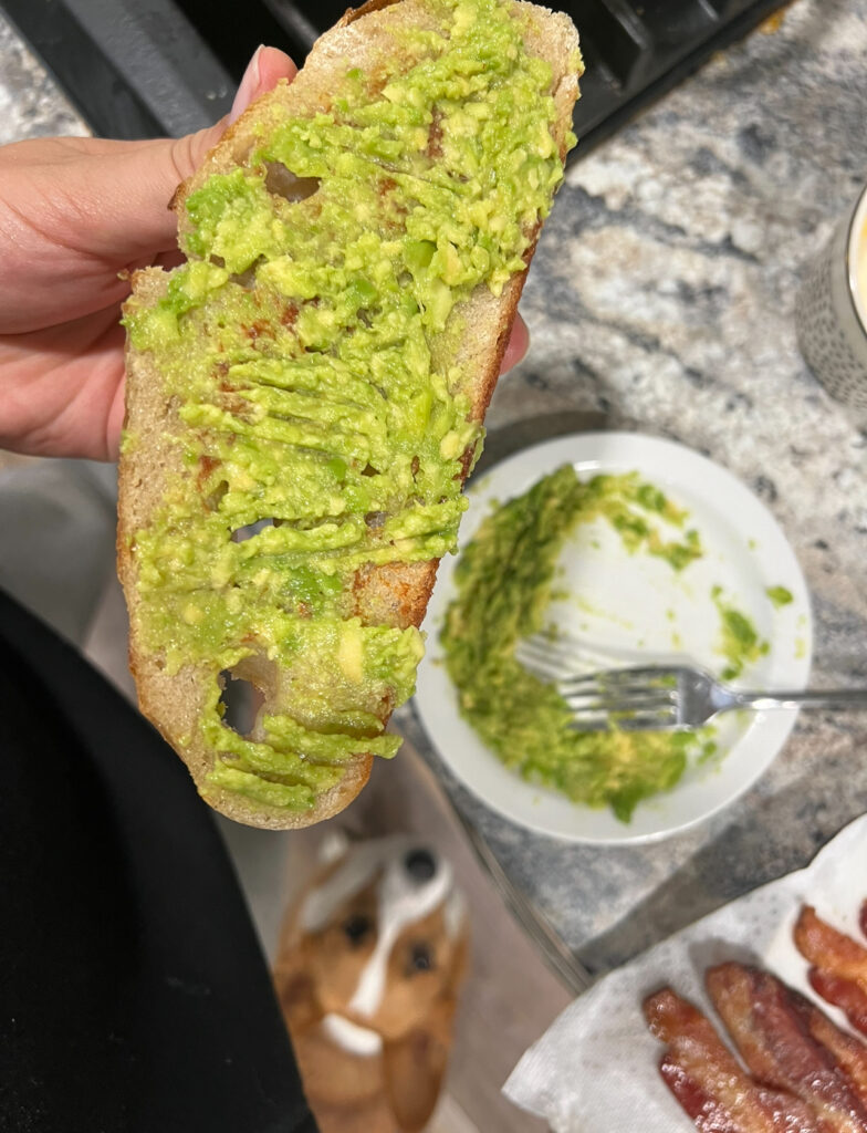 Smeared avocado on sourdough bread.