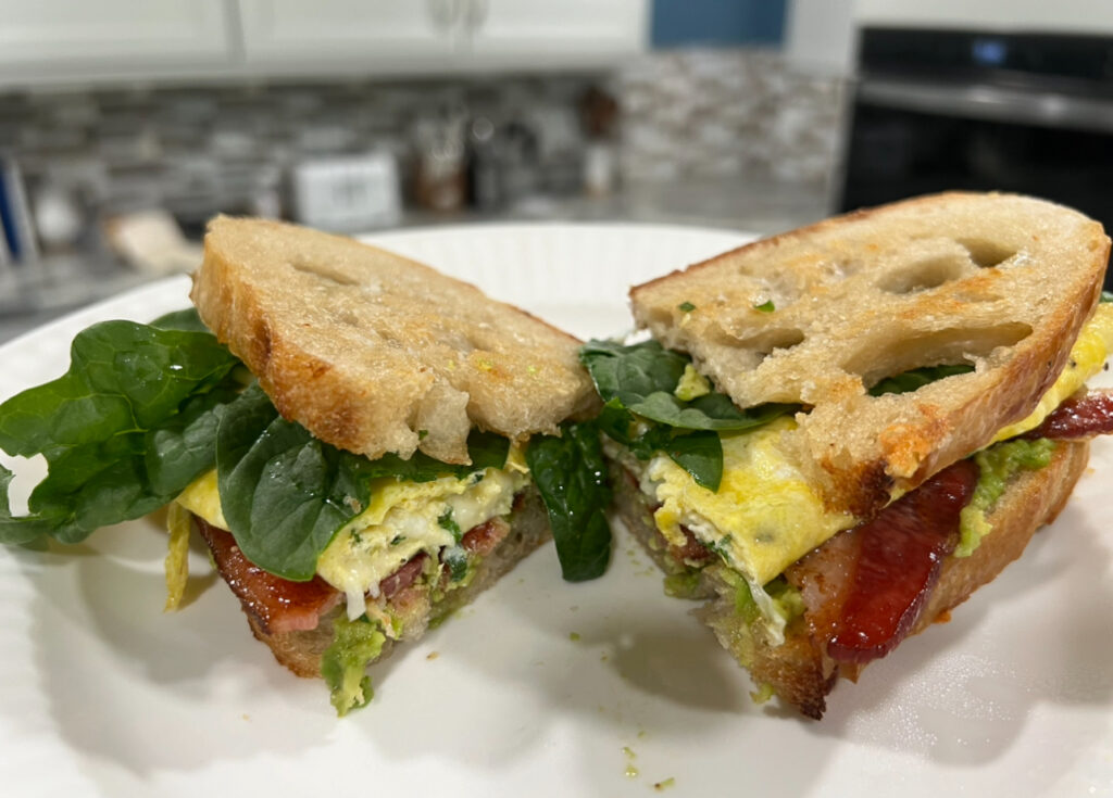 Cut breakfast sandwich